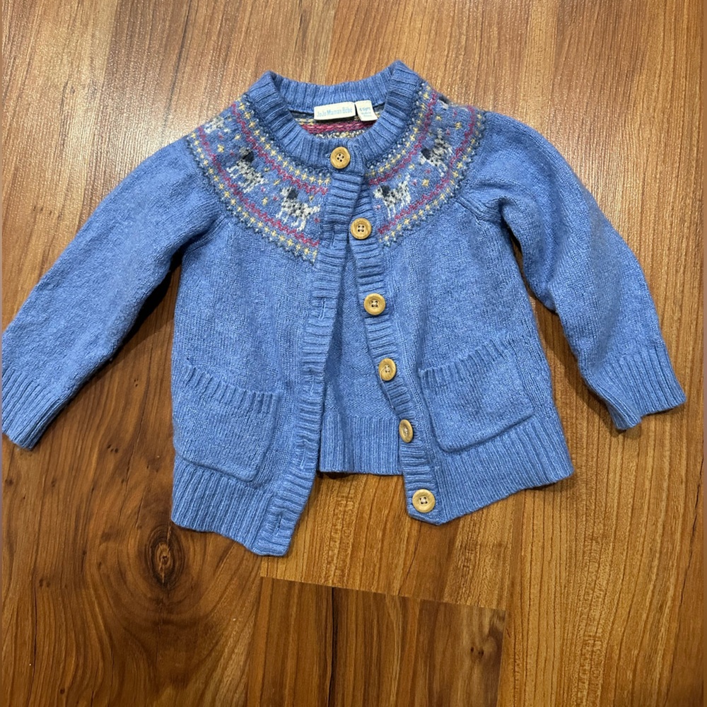 ADORABLE Jojo Maman Bebe size 2-3 knit wool-blend fair isle dog cardigan sweater